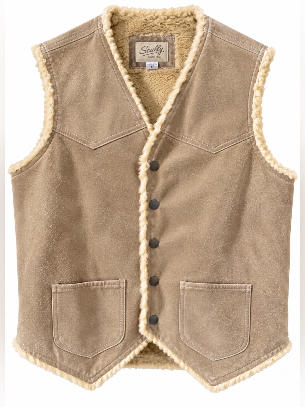 Scully Genuine Leather Faux Shearling Western Ranch Vest Tan L
